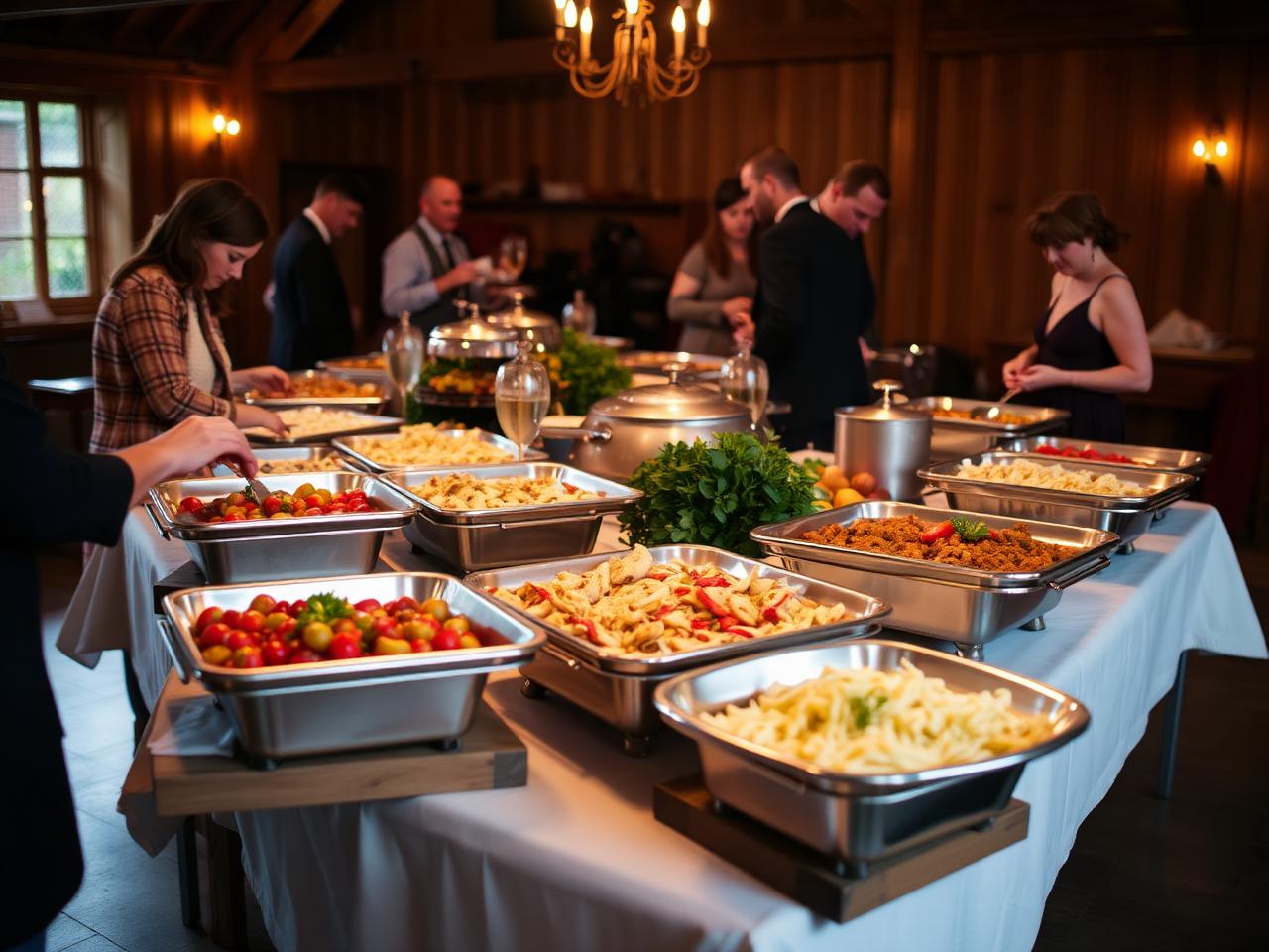 Buffet catering table set up for a local gathering