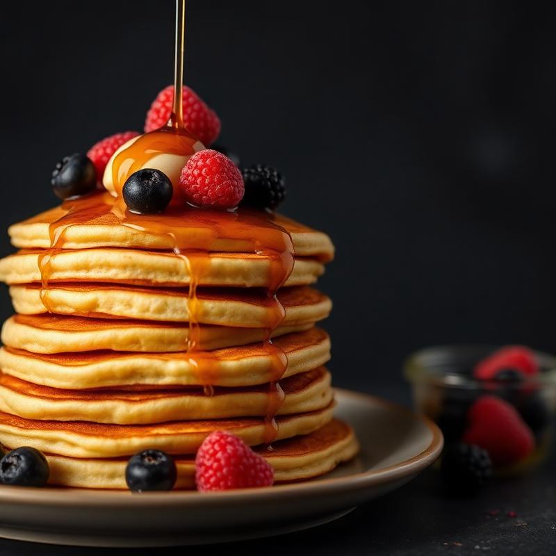 Stack of buttermilk pancakes with berries